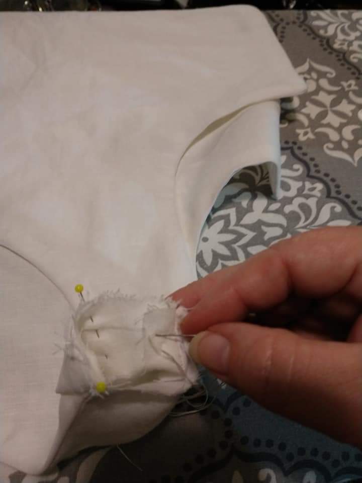 Hand sewing shoulder seam